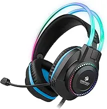 ZEBRONICSJet PRO Premium Wired Gaming On Ear Headphone with LED for Headband + earcups, 40mm Neodymium Drivers, 2 Meter Braided Cable, with mic, Suspension Design, 3.5mm + USB Connector (Black, Blue)