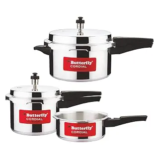 Butterfly Cordial 2, 3 & 5 Litres Pressure Cookers | Outer Lid | Food Grade Virgin Aluminium | Gas Stove Compatible | ISI Certified | 3 Years Manufacturer's Warranty | Silver