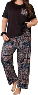 CelaryWomen’s Cotton Blend Printed Night Suit Set||Soft & Breathable Short Sleeve Top & Ethnic Print Pyjama Set||Also Available in Plus Size||Korean Night Suit||Comfortable Home Wear & Sleepwear
