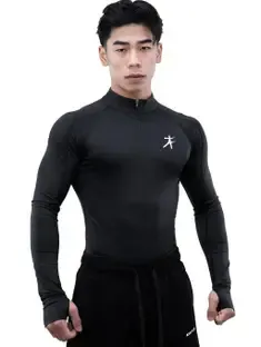 Athflex Solid Men High Neck Black T-Shirt