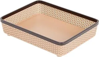 TEX-RO Plastic Trays for Storage Organizer | Multipurpose Tray for Kitchen, Office & Drawer | Storage Tray for Documents, Cosmetics, Stationery | Woven Design Basket - Brown, Pack of 1
