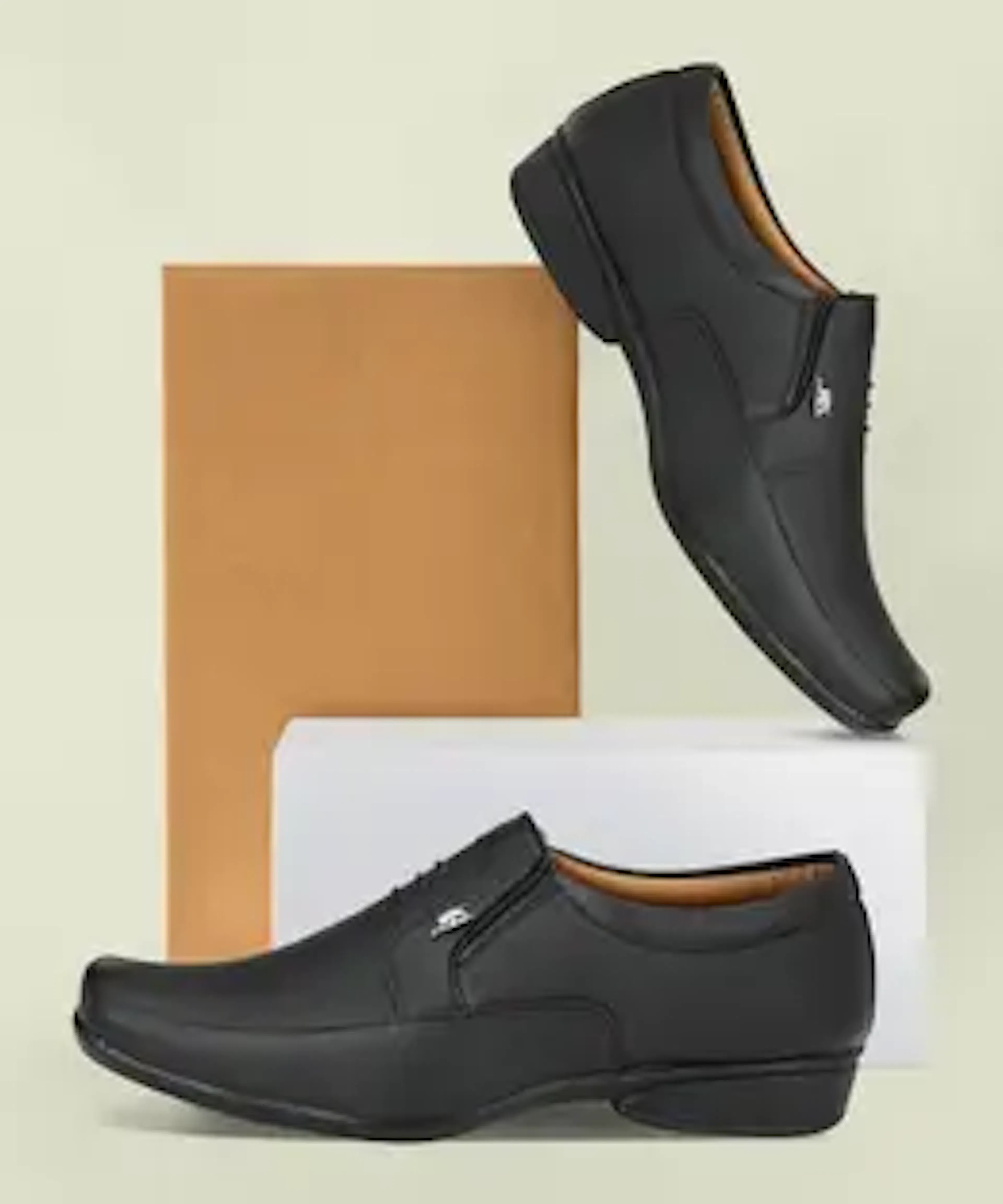 Stylelure Synthetic Leather Black Formal Office Shoes Slip On For Men