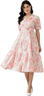 StylumWomen's Floral Printed Cotton Flared Dress
