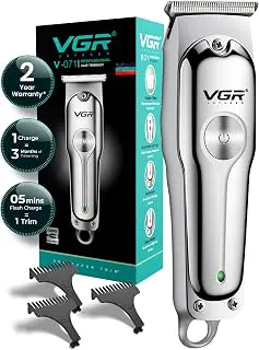 VGR V-071 Professional Beard Trimmer for Men, 2X Fast Charging, USB Type C, 120 Min Runtime, Hair Trimmer, Cordless, 3 Length Settings, 2 Year Warranty (Silver)