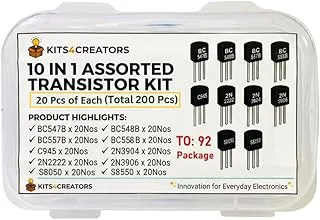 10 in 1 Assorted Transistor Kit | 200 Pcs TO-92 Transistor Set | BC547B, BC548B, BC557B, BC558B, C945, 2N2222, 2N3904, 2N3906, S8050, S8550 | DIY Electronics Components