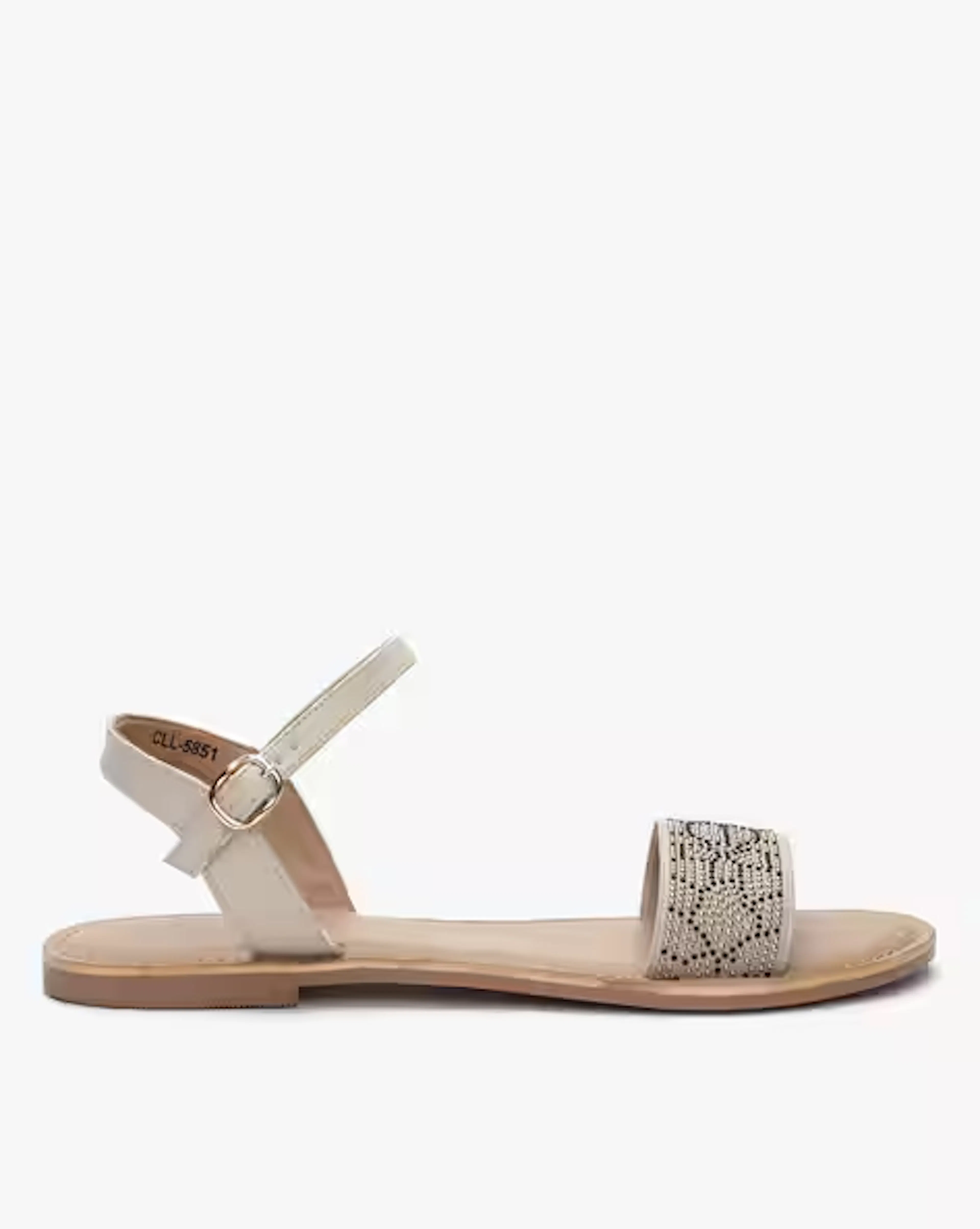 Embellished Flat Sandals with Buckle Fastening