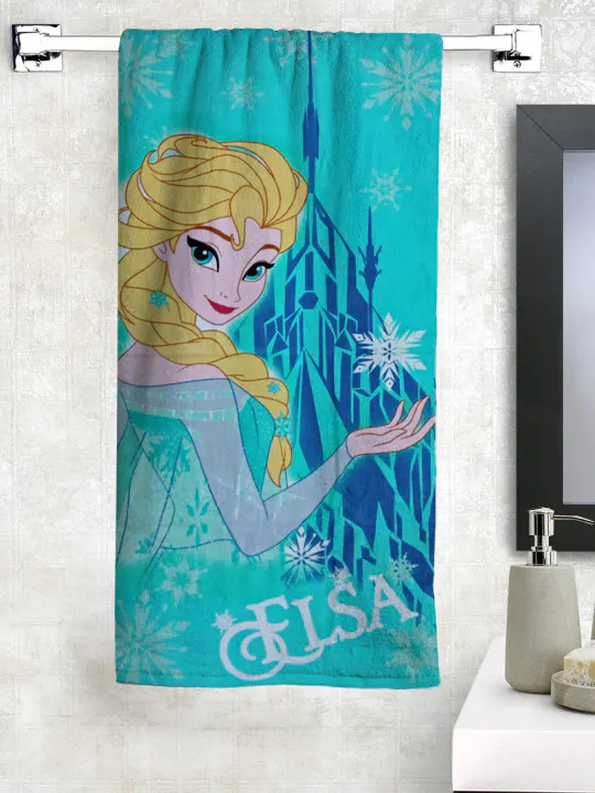 Disney Athom Trendz Unisex Kids Turquoise Blue & Yellow Frozen Printed 350 GSM Bath Towel