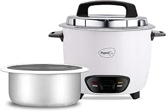 Pigeon by Stovekraft Joy Rice Cooker with Single pot, 1 litres. (White) | Toughened Glass Lid | 400 Watts | Aluminium Cooking Pot | Measuring Cup| Spatula | Energy Efficient Cooking