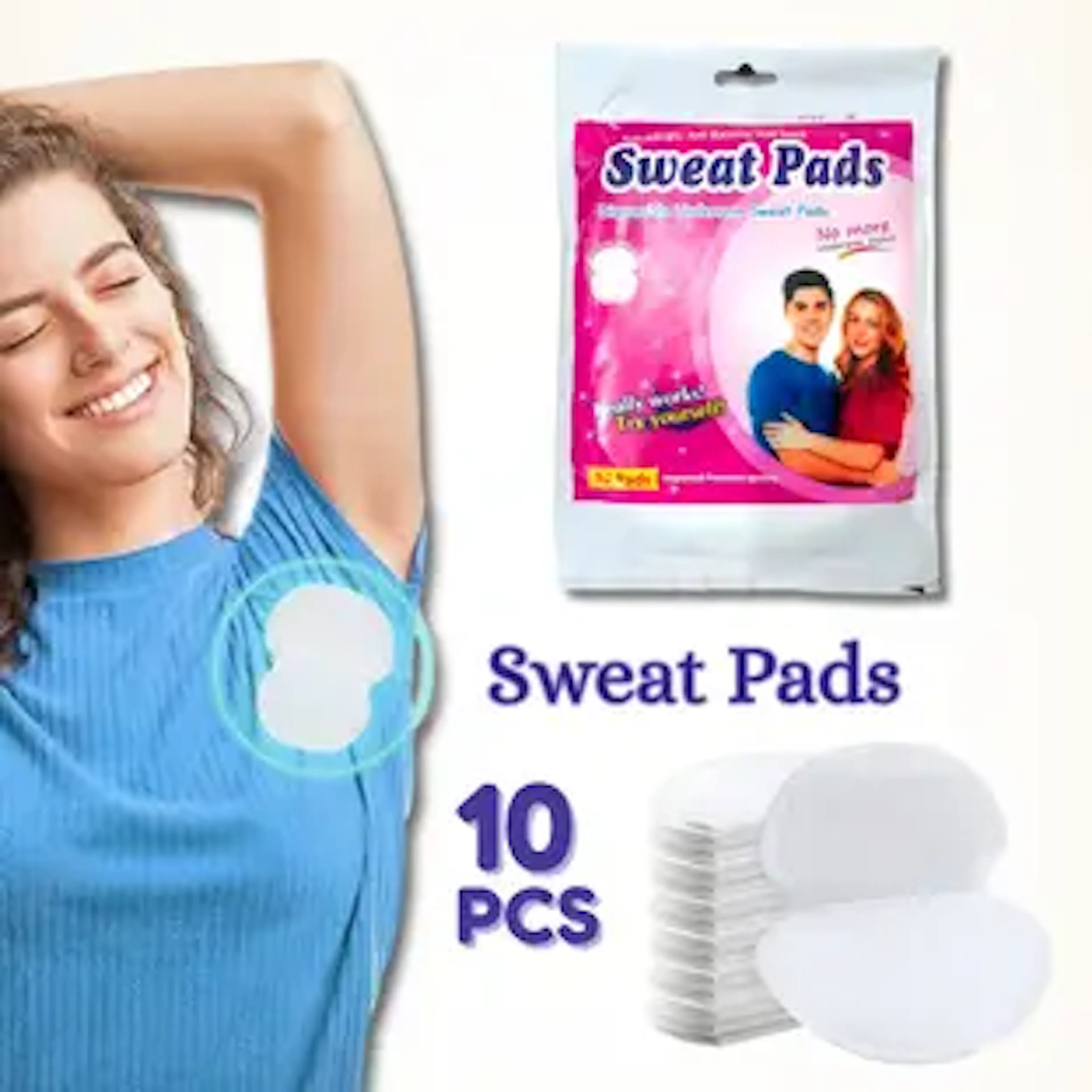 ESWUTA Underarm Sweat Pads for Sweat Absorption & Odor Control (Pack of 10) Sweat Pads