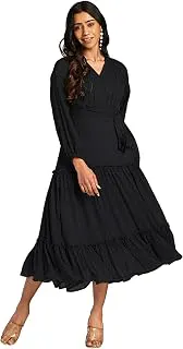 JanasyaWomen's Dobby Chiffon Woven Design Tiered Dress