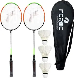 FEROC 2 Pieces Aluminium Badminton Racket with 3 Pieces Feather Shuttles with Full-Cover Set,Aluminum, Multicolor (Multicolor)