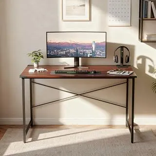 wow craft Study Table for Home | Computer Desk with Black Metal Frame & Engineered Wood Top | Space Saving Office Desk for Work from Home (Brown)