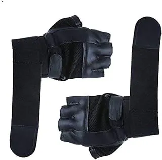 Leather Gym Gloves with Wrist Support for Men & Women (Free Size, Black)