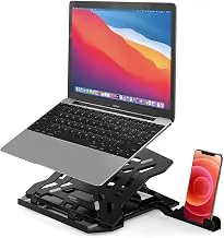 GIZGA Essentials Laptop Stand Riser for 12 to 15.6 Inch Laptop, MacBook, Tablet| Ergonomic Height/Angle Adjustable Stand with Phone Holder, Heat Dissipation, Anti-Slip Base, Portable Lightweight ABS