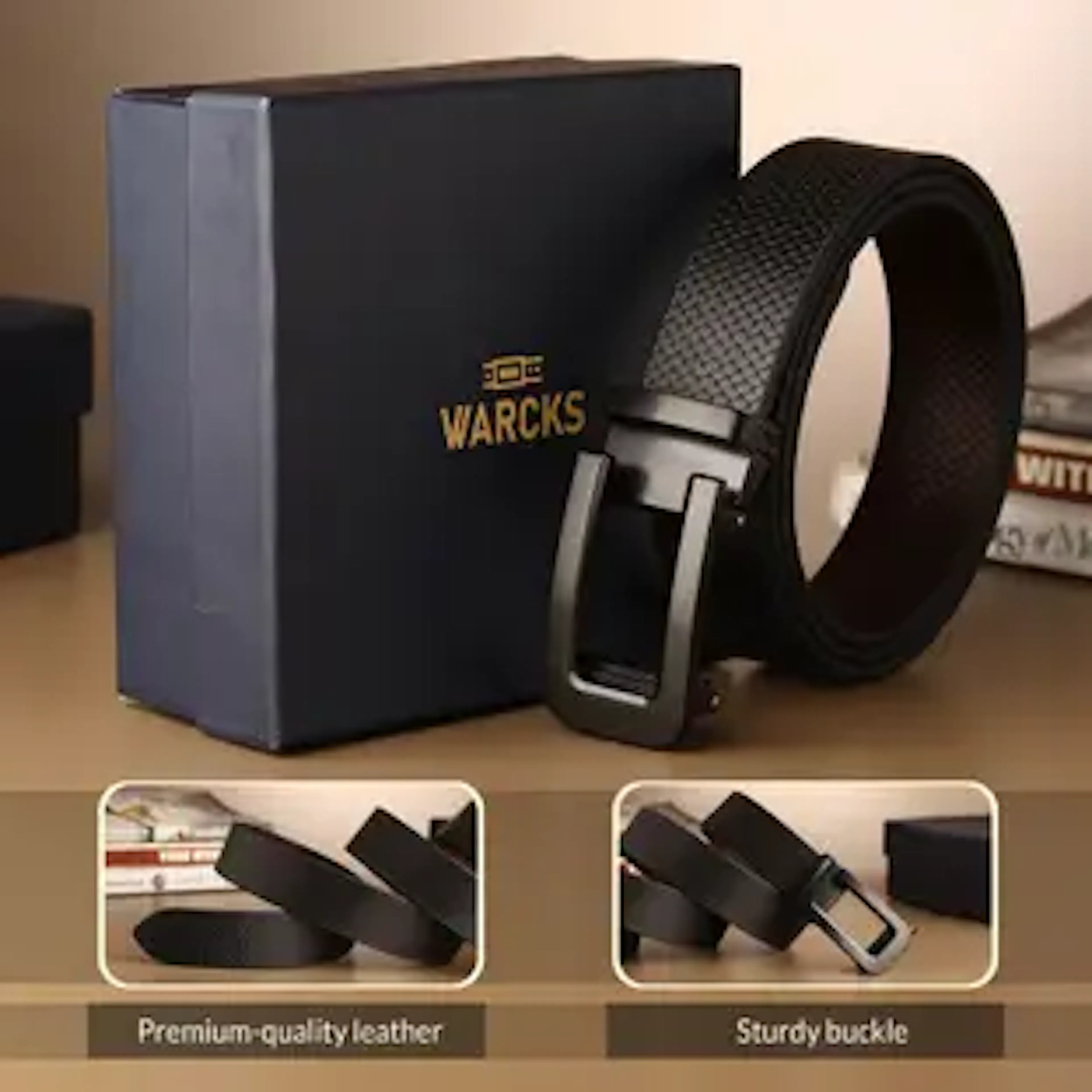 WARCKS Men Formal Black Genuine Leather Belt