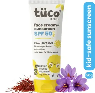 TuCo Sunscreen - SPF 50 PA++++ Intelligent Kids Saffron Face Cream & Sunscreen 50gm | Broad spectrum UV |
