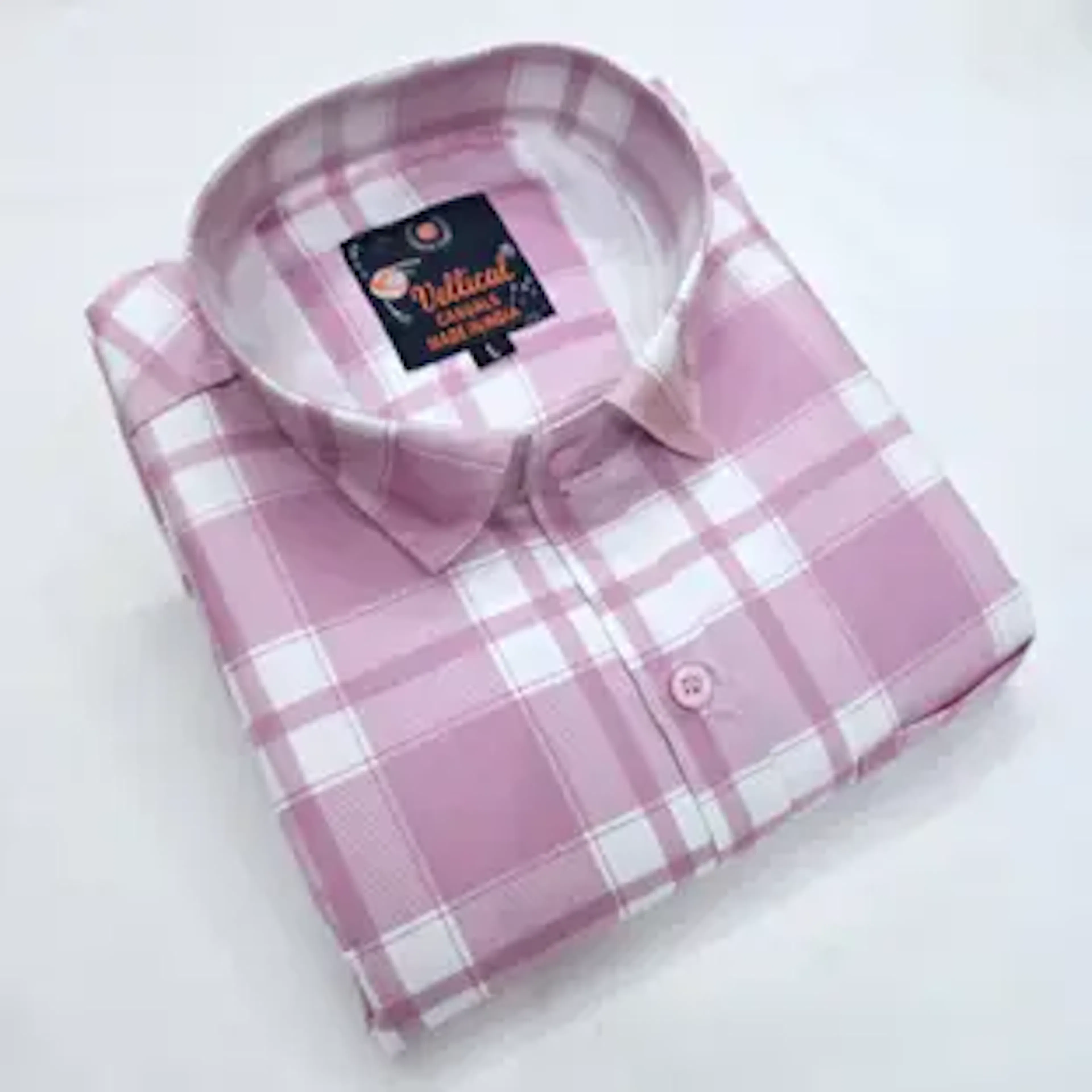 Vellical Men Checkered Casual Pink, White Shirt