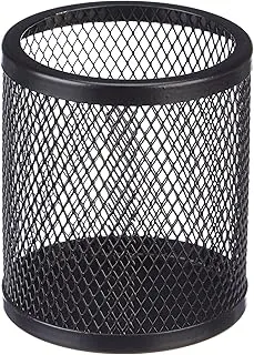 amazon basics Metal Round Mesh Pen Stand & Pencil Holder | Table Desk Organizer for Home, Office | Black