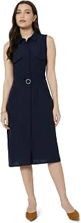Amazon Brand - SymbolWomen's Sleeveless Shirt Dress | Belted Waist, Collared Neck, Knee Length (Available in Plus Sizes)