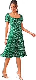 Dream Beauty FashionWomen's Polyester Printed A-line Square Neck Half Sleeve Knee-Long Dress (Dress Momo)