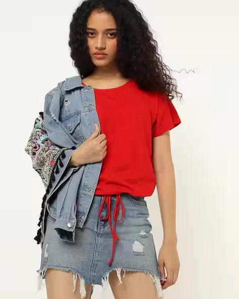 Crew-Neck Top with Drawstring Hemline