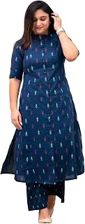 GoSriKiWomen Cotton Printed A-Line Ethnic Co-Ord Set | Kurta Pant Set | Kurta Palazzo Set | Stylish Suit Set, Festival