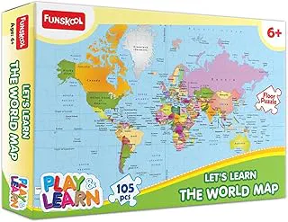 Play & Learn Funskool World Map, Jigsaw Puzzle Game for Kids, 105 Pieces, Educational, Learning & Development, Fun Activity Toy for Childrens, Gift Set for Kid, Age 6+ Years