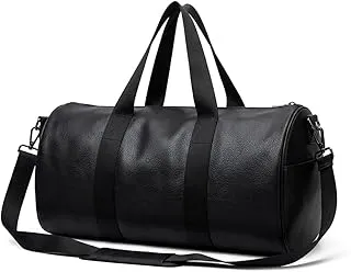 Strutt Waterproof Genuine Leatherette Gym Bag Duffel Bag for Men and Women, Heavy Duty Medium (Black)