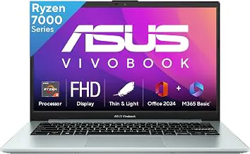 ASUS Vivobook Go 14, AMD Ryzen 3 7320U,Thin & Light (AMD Radeon iGPU/8GB RAM/512GB SSD/FHD/14/60Hz/42WHrs/Windows 11/M365 Basic (1Year)*/Office Home 2024/Green/1.38 kg) E1404FA-EB666WS