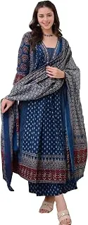 KLOSIAWomen's Rayon Printed Anarkali Kurta and Pant with Dupatta Set