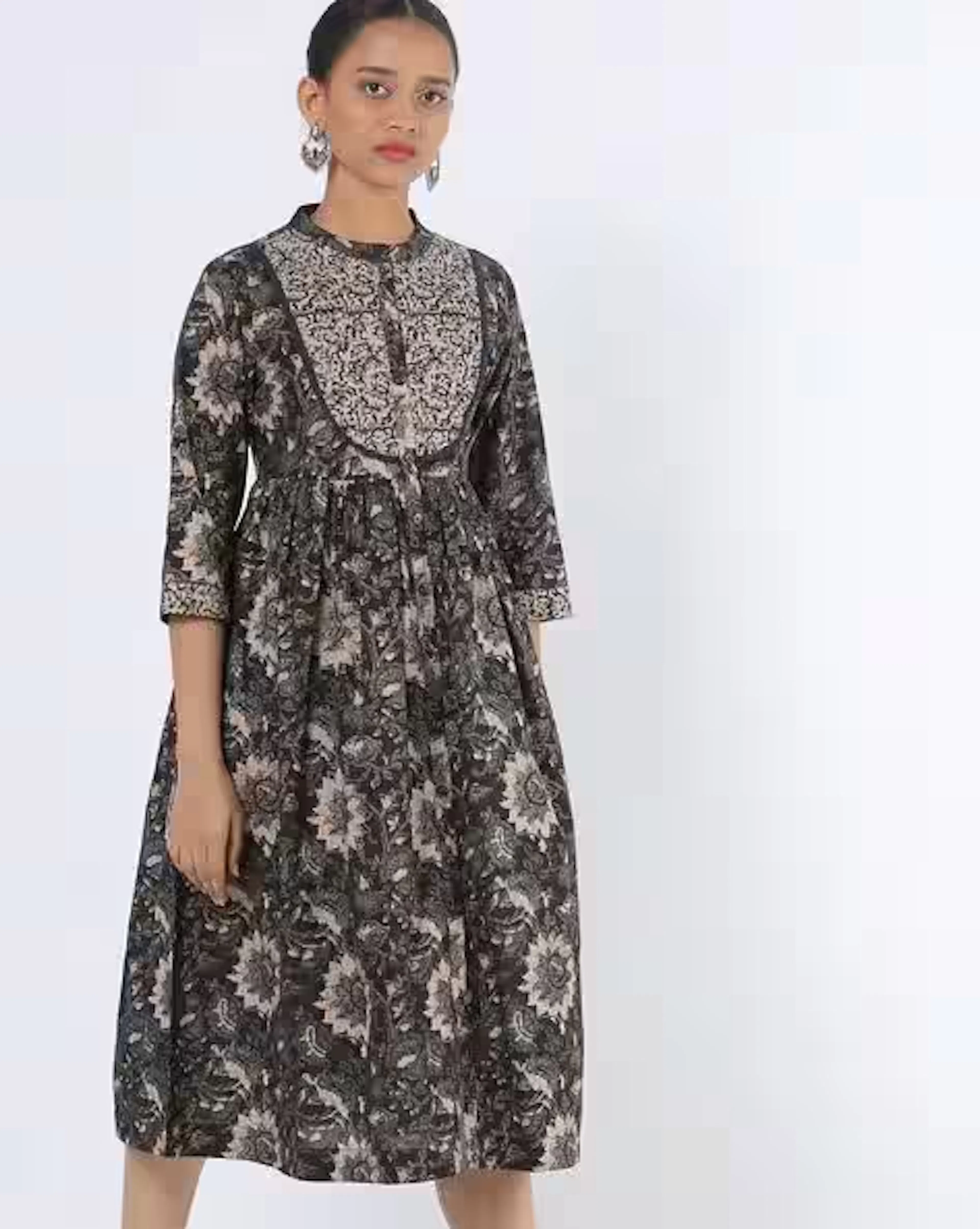Floral Print Button-Down Flared Dress