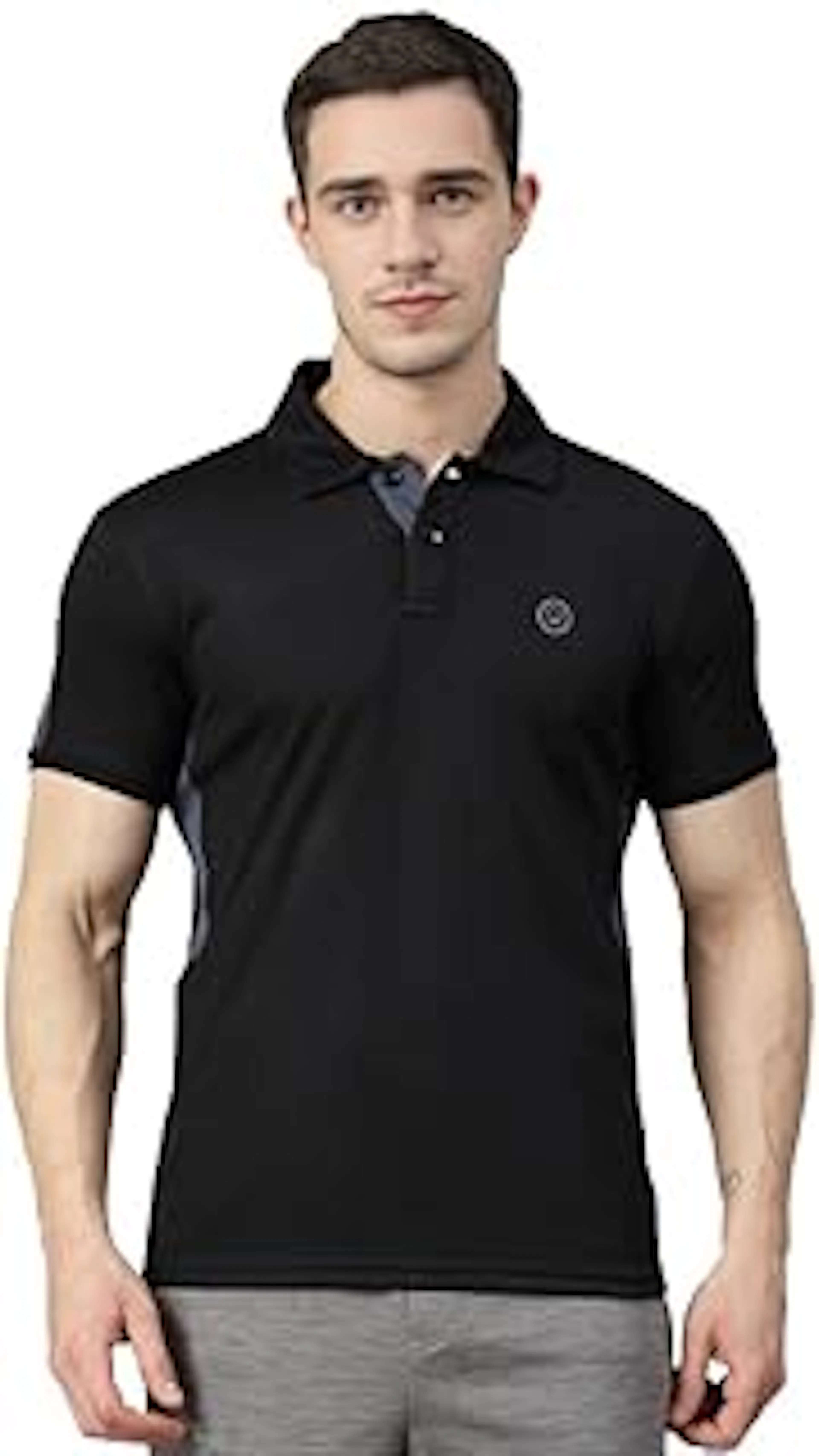 CHKOKKO Men Polyester Solid Active Sports Wear Polo Half Sleeve Gym T-Shirt with Button-Down Collar Quick Dry Breathable Perfect for Workout Regular Fit and Running Tee