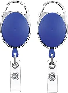 GLUN® Oval Round ID Card Holder – 2 Pack Badge Reel Clip On Retractable Holders (Blue)