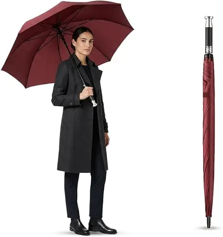 RoughhouseWindproof Double Canopy Umbrella | Automatic Open | Heavy Duty Large Coverage Rain Umbrella with Ergonomic Handle | Waterproof All Weather Umbrella for Men, Women & Kids