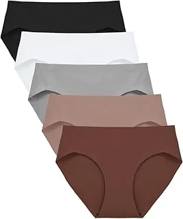 LOURYN KOULYNNo Show Underwear for Women Seamless High Cut Briefs Mid-Waist Soft No Panty Lines,Pack of 5