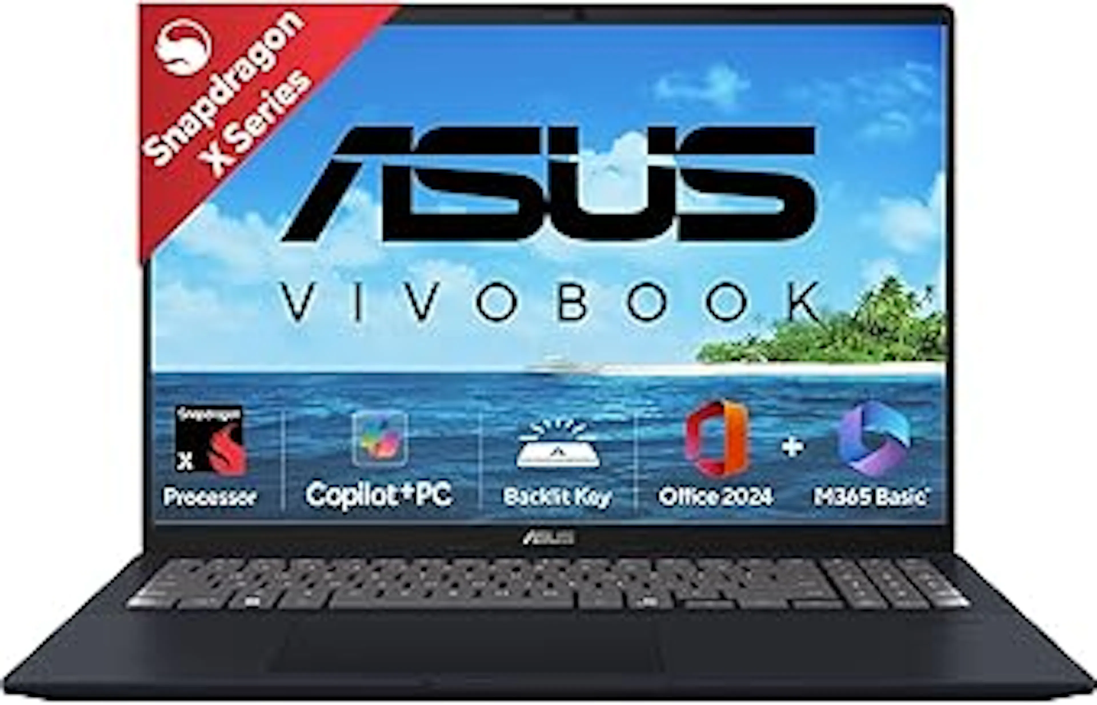 ASUS Vivobook 16, Snapdragon X, 16GB RAM, 512GB SSD, FHD+ 16", Windows 11, Office Home 2024, Quiet Blue, 1.88kg, X1607QA-MB049WS, Qualcomm Adreno iGPU, 45TOPS, M365 Basic (1Year)* Laptop