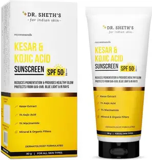 Dr. Sheth’s Sunscreen - SPF 50 PA++++ Kesar & Kojic Acid Sunscreen | For Pigmentation-Free Skin | No White Cast