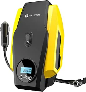 Portronics Vayu Lite Portable Tyre Inflator for Car, Bike, Cycle with 150 PSI Pressure, Digital Display, Auto Shut-Off, LED Light, 2.7m Cord, Air Pump Compressor for Cigarette Lighter Socket (Black)