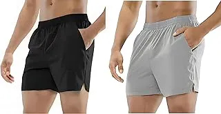 Sector zMen's Athletic Running Shorts, Quick-Dry, Two-Tone Black and Grey, with Side Pockets