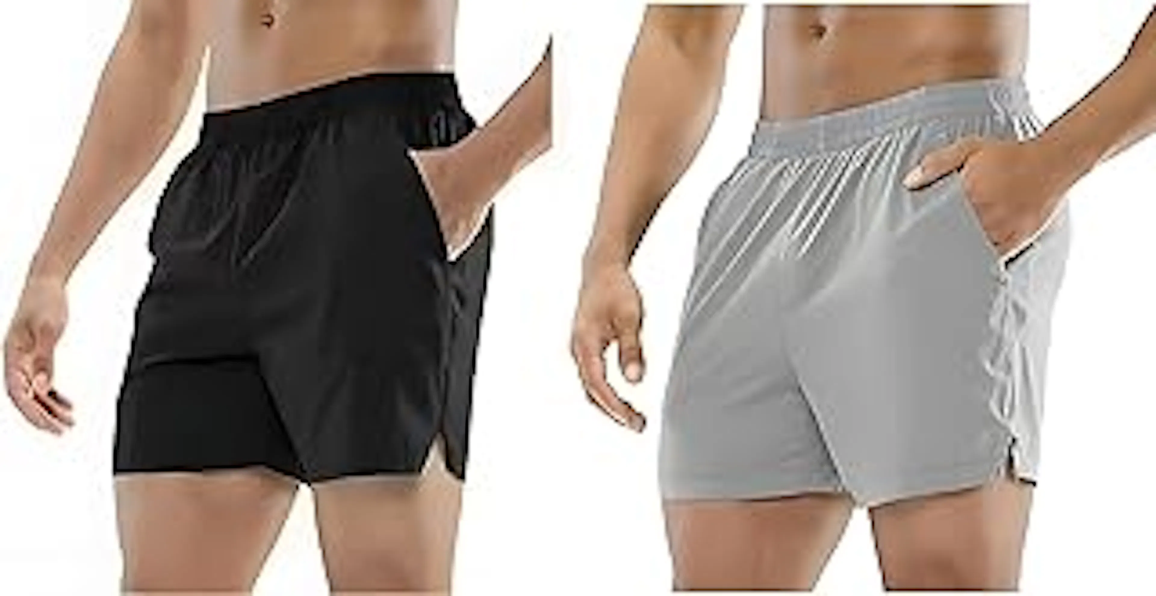 Sector zMen's Athletic Running Shorts, Quick-Dry, Two-Tone Black and Grey, with Side Pockets