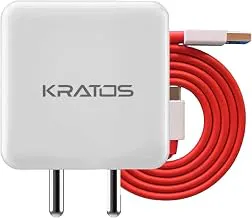 Kratos 65W Fast Charger Adapter & USB-A to Type C Cable Combo, Compatible with OnePlus, Realme, Xiaomi, Redmi, Oppo, Vivo & Other Smartphones, Type C Charger Supports Dash, Warp, Vooc,SuperVooc