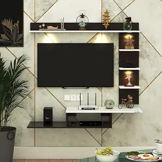 Anikaa Wintor Engineered Wood Wall Mounted TV Unit with 4 LED Lights, 3 Open Shelves, 1 Storage Box & Decorative Display Shelf for Living Room | Ideal for Upto 43 Inch TV- Wenge/White(DIY Assembly)