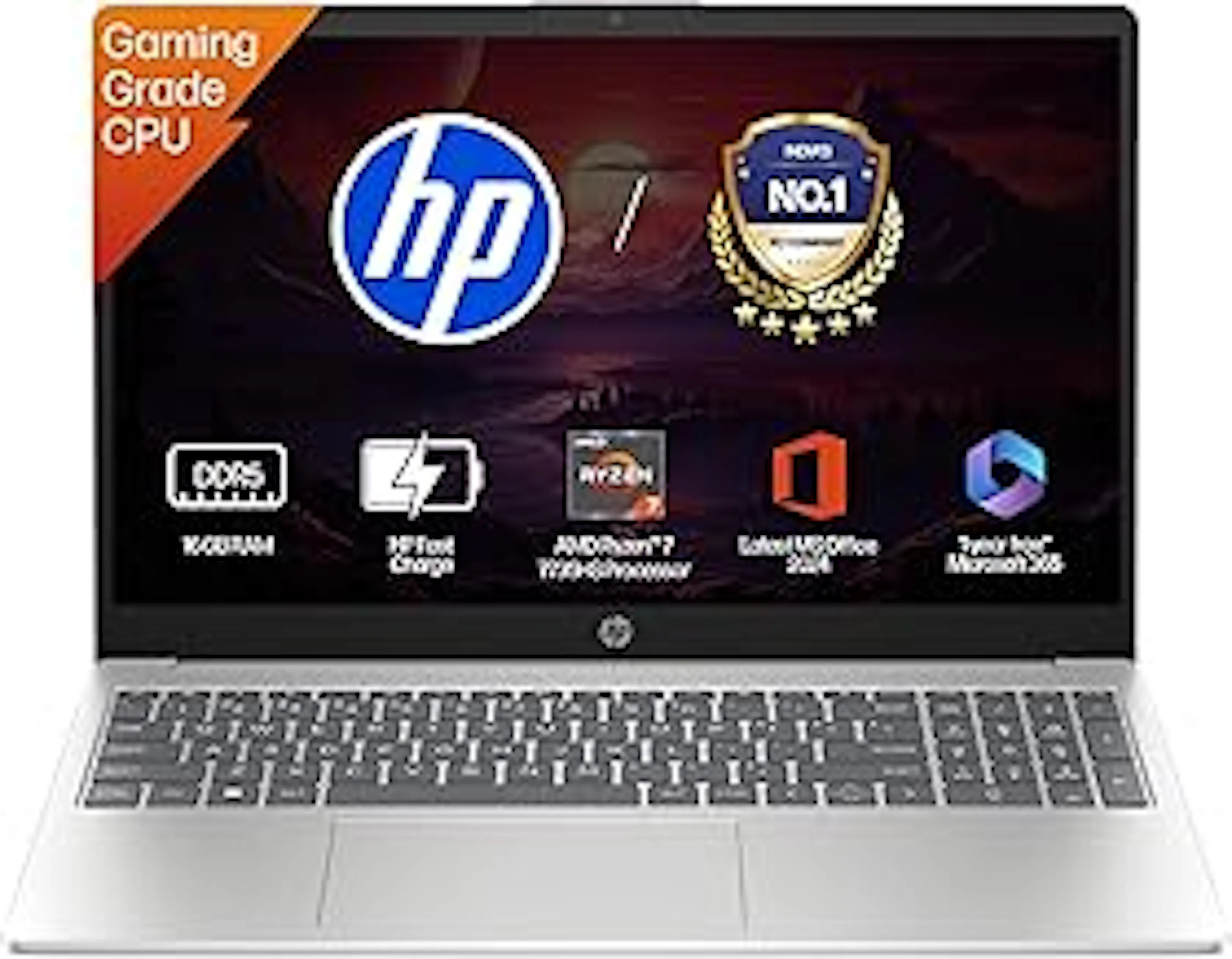 HP 15 Smartchoice, AMD Ryzen 7 7735HS (16GB DDR5,512GB SSD) FHD, Anti-Glare, Micro-Edge, 15.6''/39.6cm, Win11, M365 Basic(1yr)* Office24, Silver, 1.59kg, fc1038AU, FHD Camera w/Shutter, Backlit Laptop
