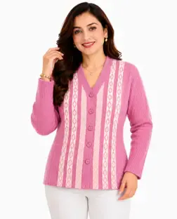 TOPGLOW Self Design V Neck Casual Women Pink Sweater