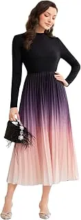 LITZODress for Women || Women’s Ombre Pleated Maxi Dress || Elegant Long Sleeve Gradient A‑Line Gown for Parties & Casual Outings || Lightweight Comfortable Casual Wear (T-L-19-20)