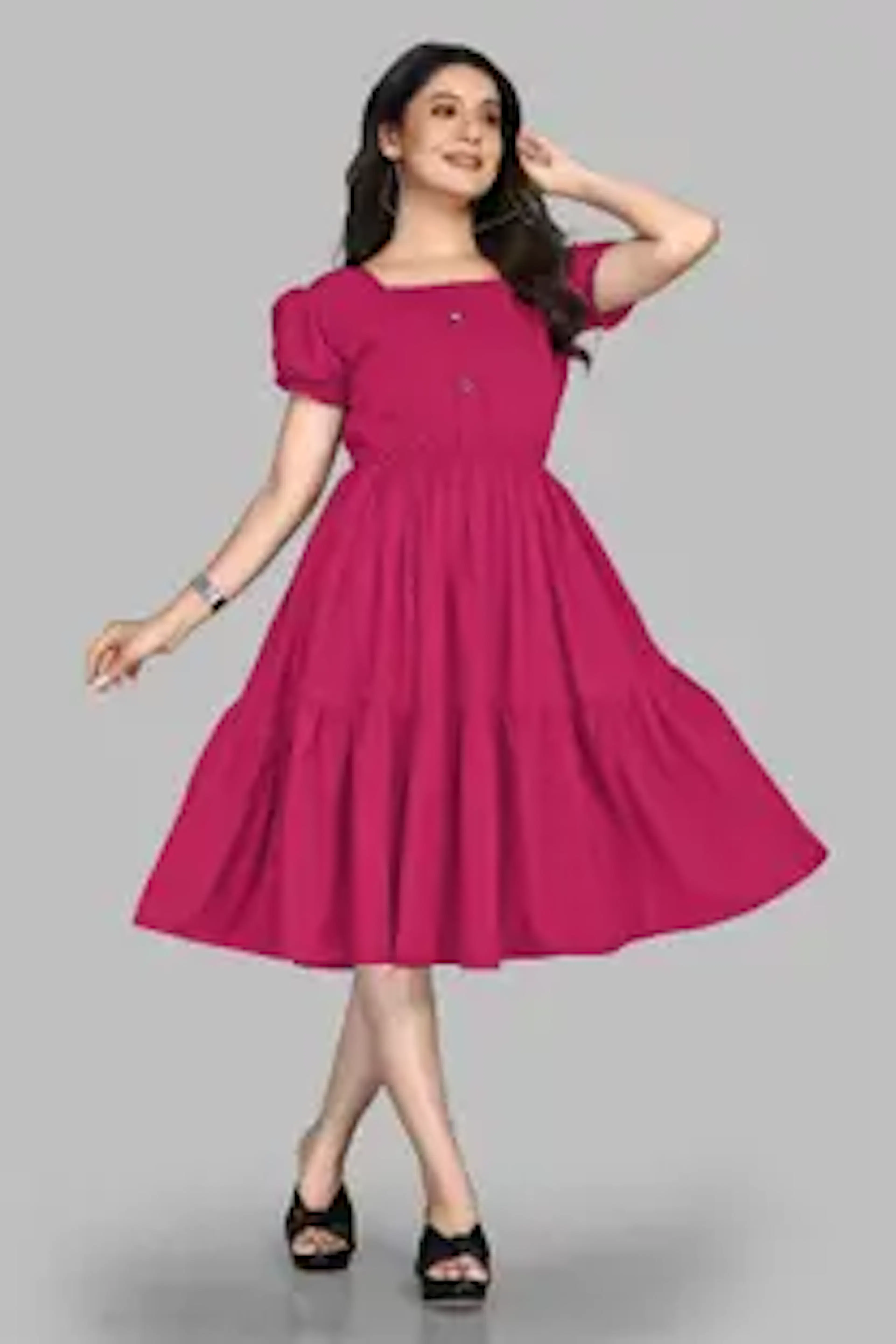LEVIFIELD Women Fit and Flare Red Midi/Calf Length Dress