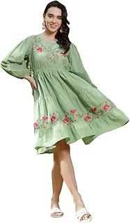 StylumWomen's Solid & Embroidered Cotton Tiered Dress
