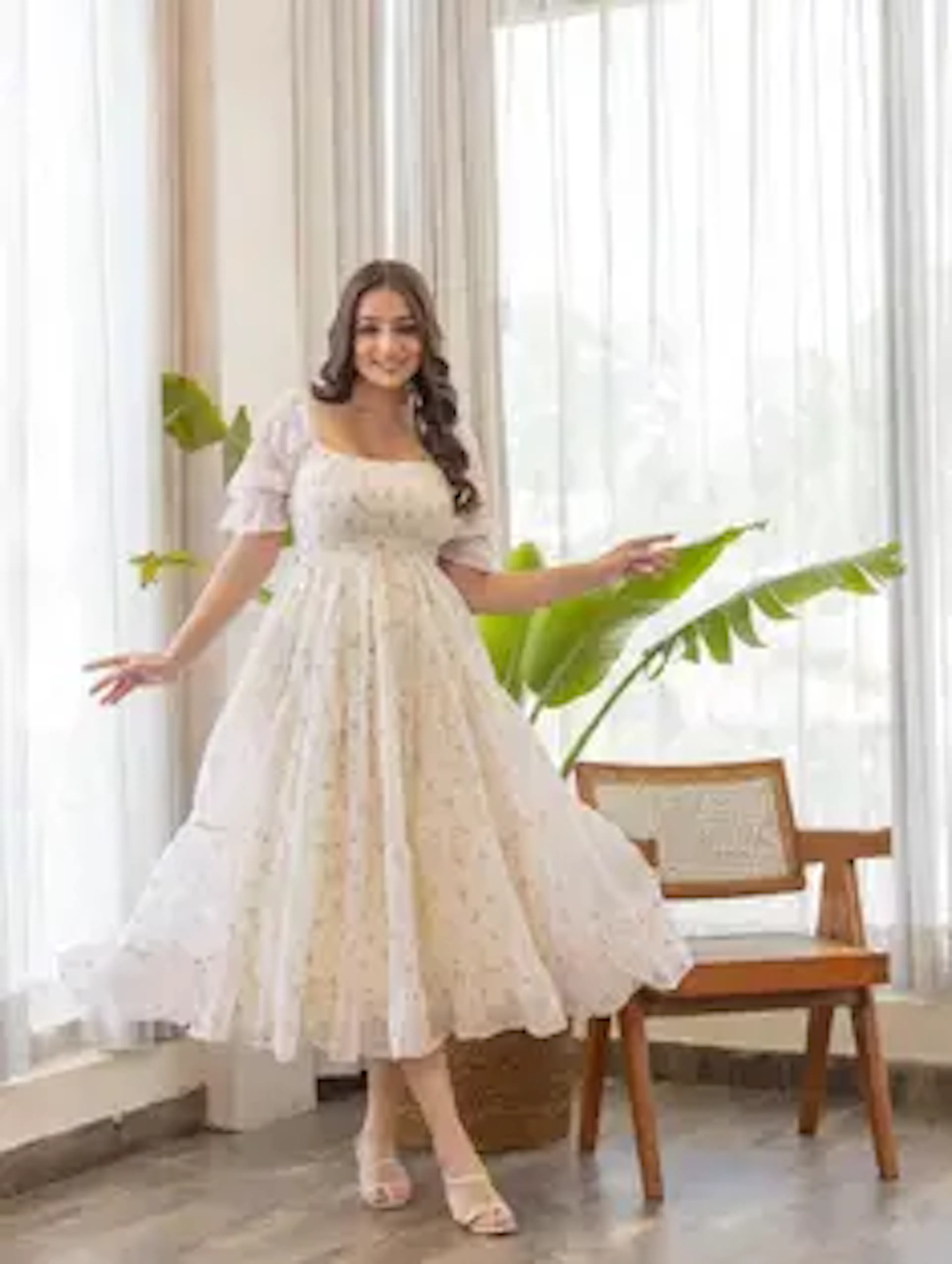Dream Tree Women Fit and Flare White Midi/Calf Length Dress