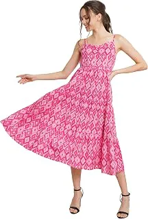 COTLAND FashionsBreathable Cotton Printed A-Line Midi Dress for Women