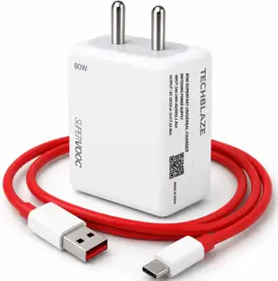TechBlaze 80 W SuperVOOC 7.3 A Wall Charger for Mobile with Detachable Cable